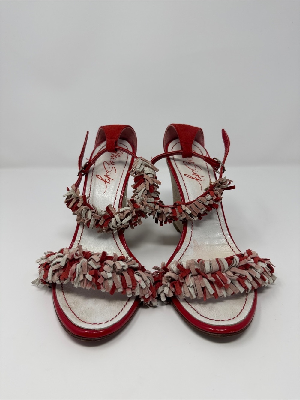 Red Fringe Strappy Sandals by
